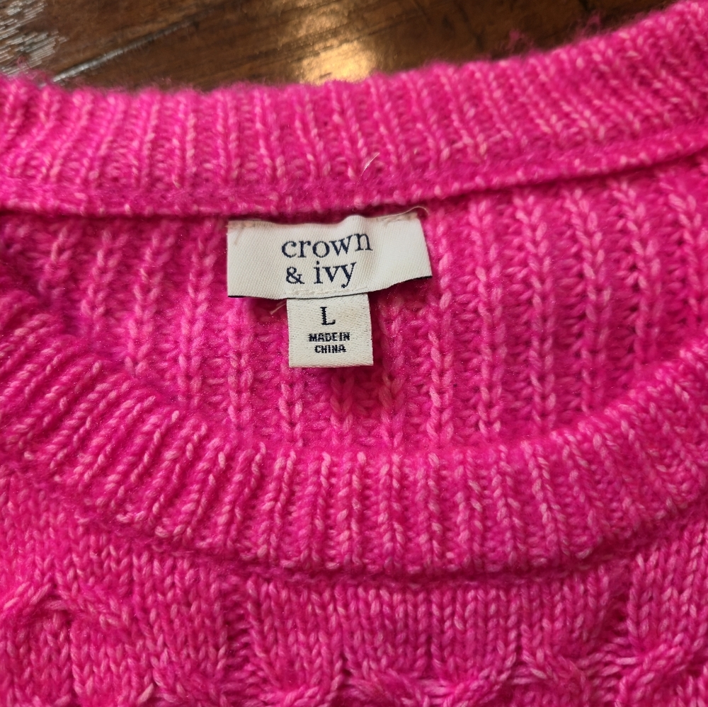 Crown & Ivy Bright Pink Chunky Oversized Knit Sweater Size Large - Picture 4 of 8
